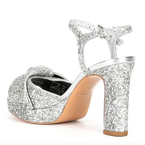 KATE Spade Glitter Miya Silver Cinderella 8 Sandals Heels Rhinestone Shoes NEW - Picture 3 of 13